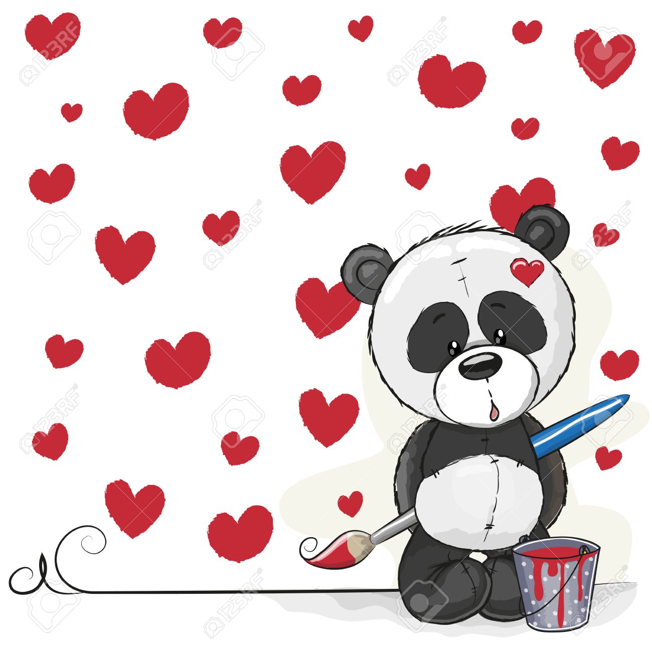 1300x1300 Cute Panda With Brush Is Drawing Hearts Royalty Free Cliparts