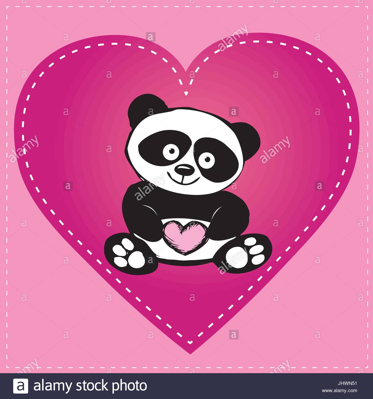 1300x1390 Little Cute Panda In Heart, Hand Drawing Stock Vector Art