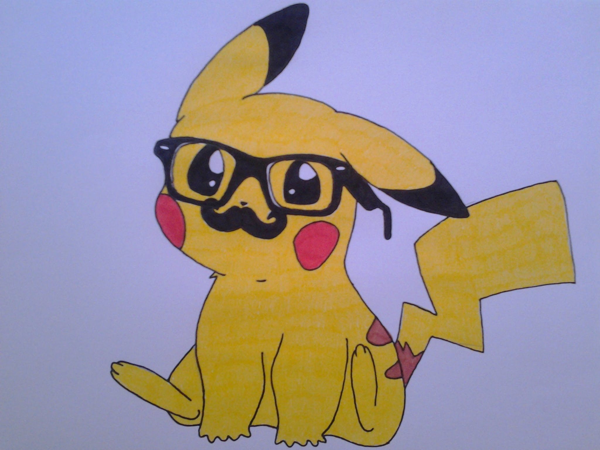 2048x1536 How To Draw A Cute Pikachu, With Hipster Glasses And Mustache