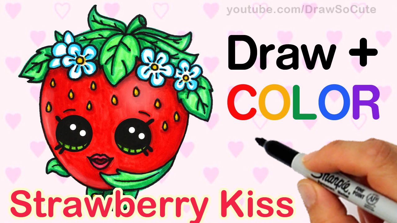 1280x720 How To Draw + Color Shopkins Strawberry Kiss Step By Step Cute