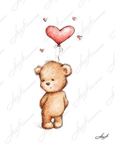 400x500 The Drawing Of Cute Teddy Bear With The Red Heart Balloon