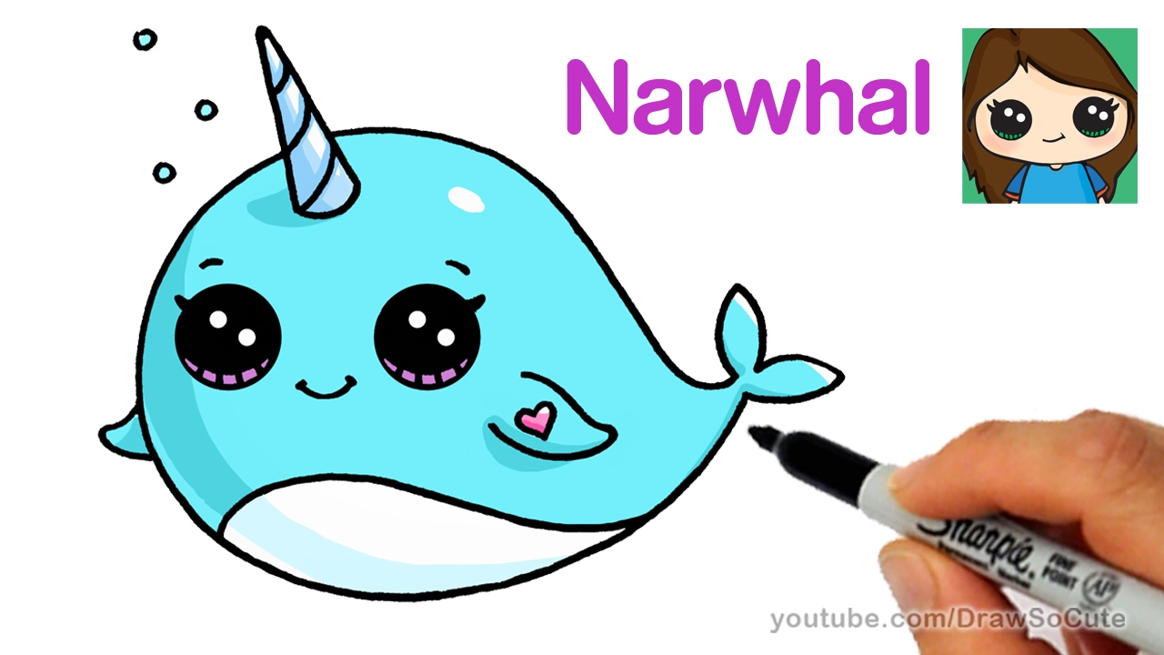 1280x720 How To Draw A Cartoon Narwhal Unicorn Whale Easy