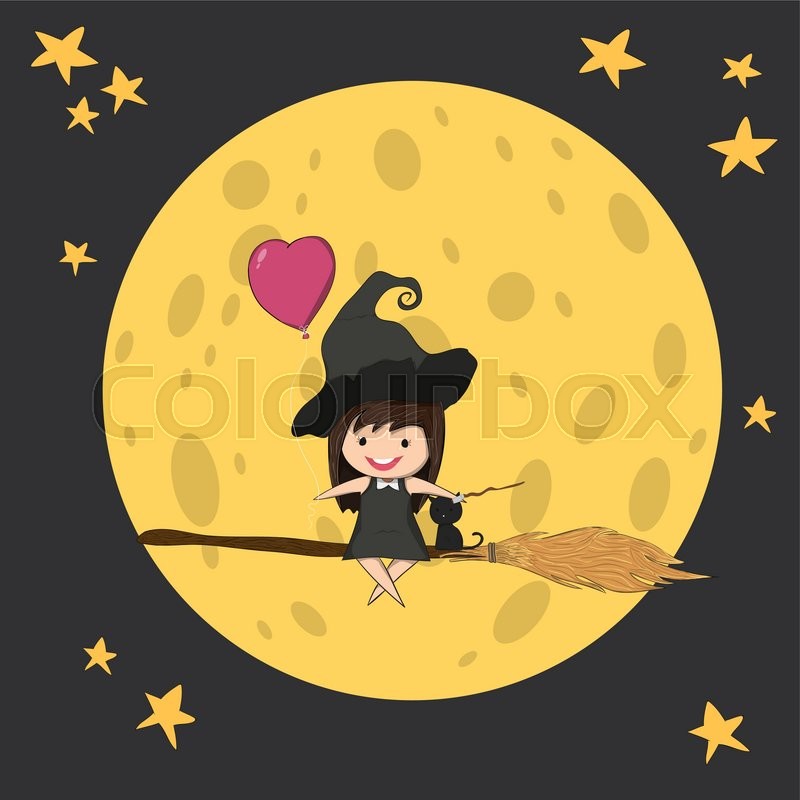 800x800 Witch Cute And Black Cat Ride On The Swinging With Broom On A Moon