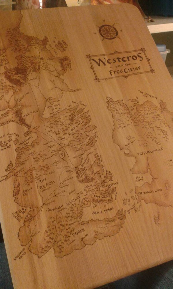 600x1000 Game Of Thrones Map Woodburning On Cutting Board. By