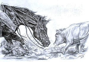 300x209 Cutting Horse Drawings Fine Art America