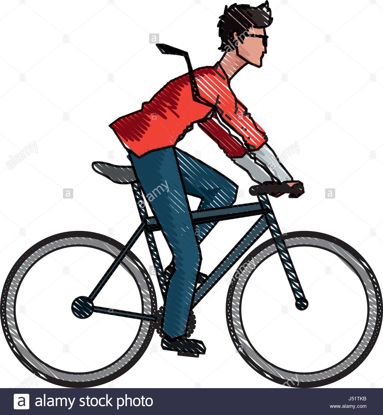 1282x1390 Drawing Young Man Riding Bicyle With Suit And Glasses Stock Vector