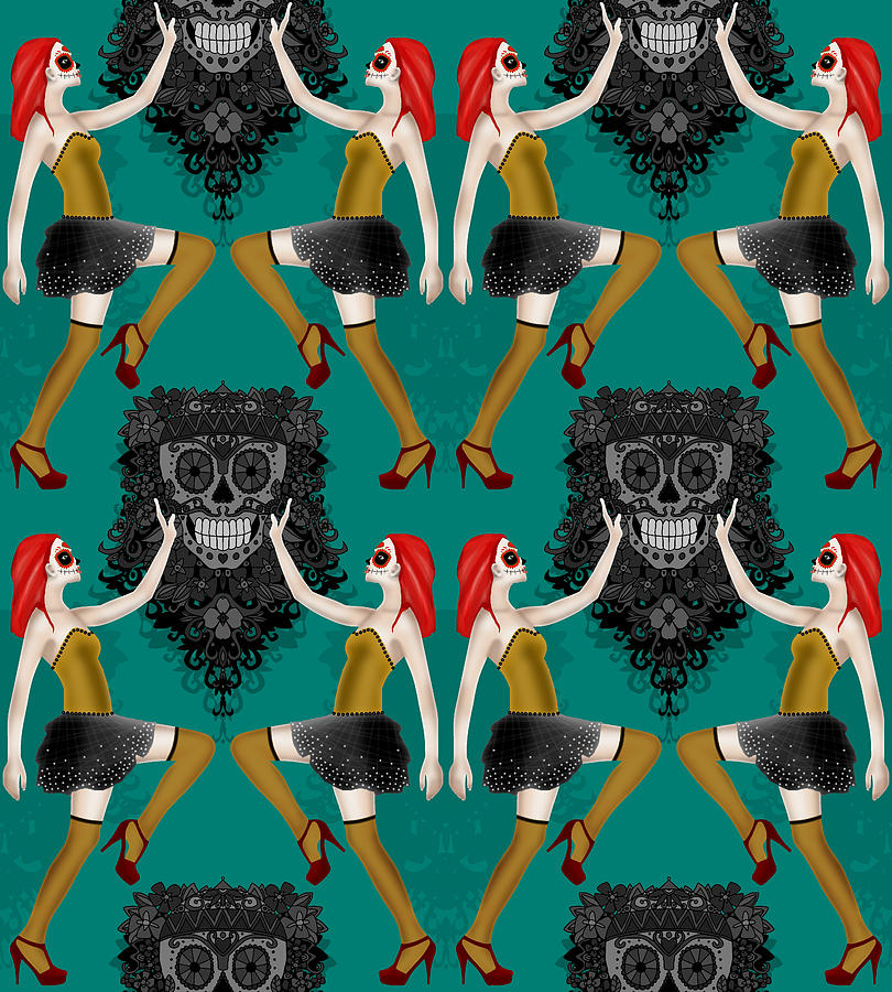 810x900 Day Of The Dead Damask Drawing By Sharon Turner