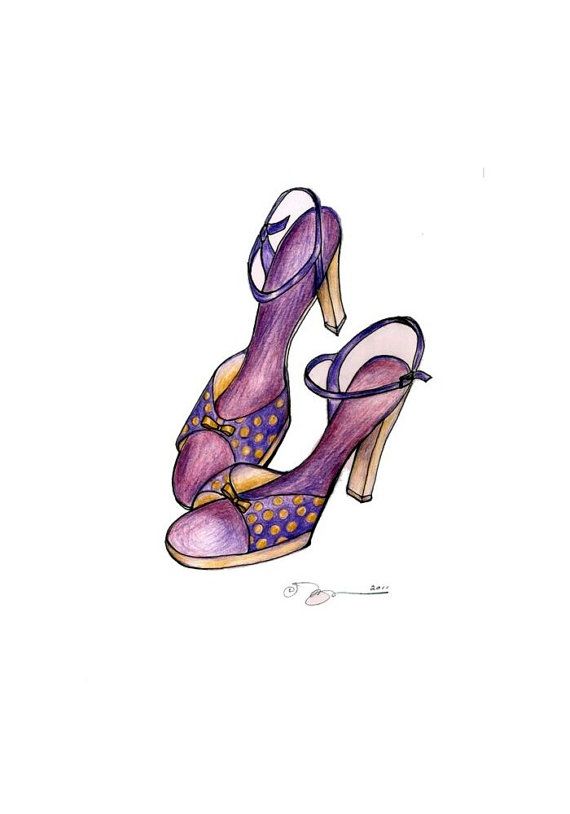 570x814 Lavender Polka Dot Dancing Shoes Print Of Drawing In By Baybeari