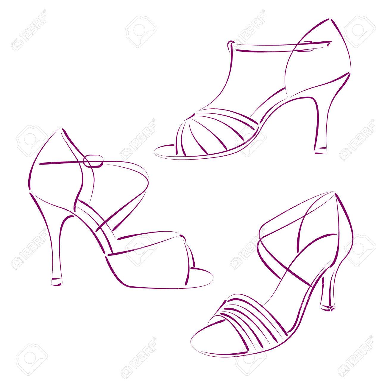 1300x1300 Set Of Elegant Sketched Woman S Shoes Isolated On White Background