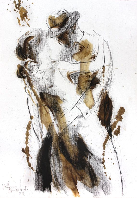 570x819 Dancing Couple Drawing, Giclee Art Print, Charcoal Sketch