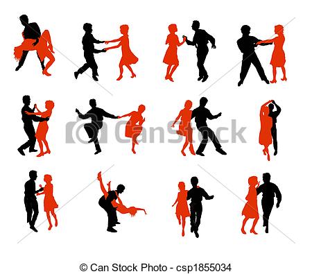 450x395 Colored Dancing People Silhouettes Drawing