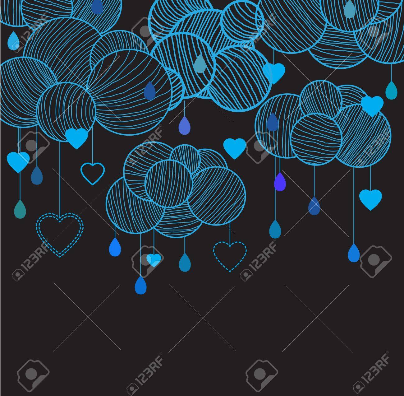 1300x1273 Cute Background With Hand Drawing Blue Clouds Over Dark