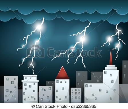 450x385 Thunderstorm And Dark Clouds Over City Illustration Clip Art