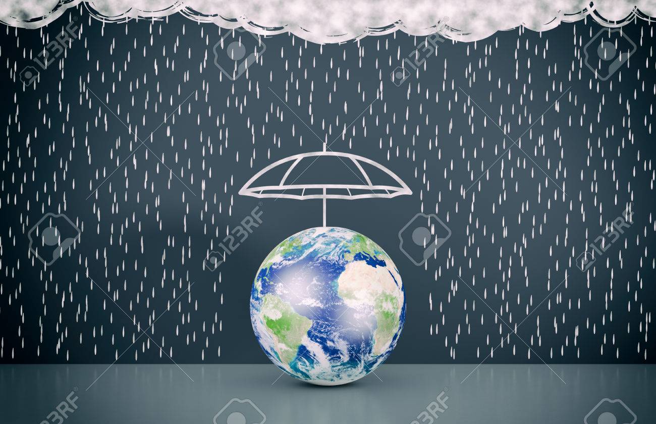 1300x840 Wall With The Drawing Of Dark Clouds And Rain, One Umbrella Is