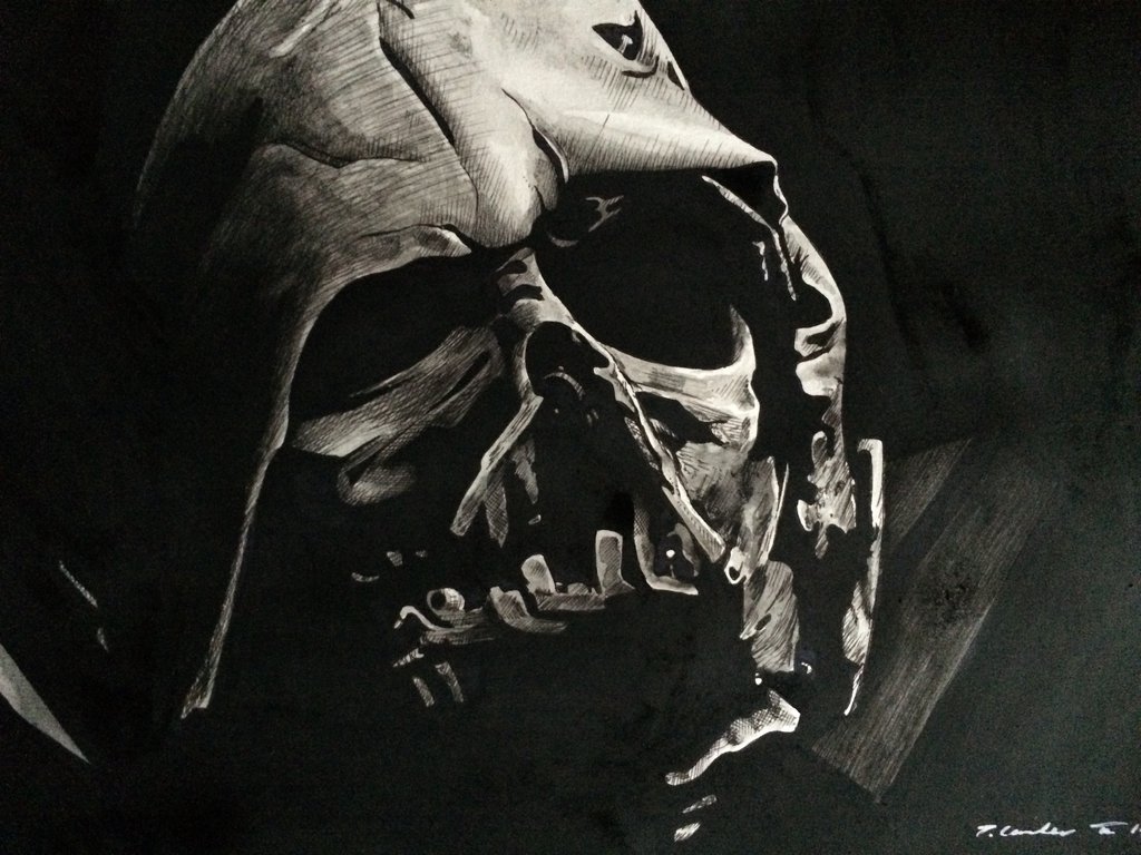 1024x768 The Force Awakens Star Wars Darth Vader Mask Art By Billyboyuk
