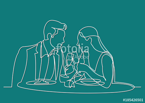 500x354 Continuous Line Drawing Of Man And Woman Dating Dining