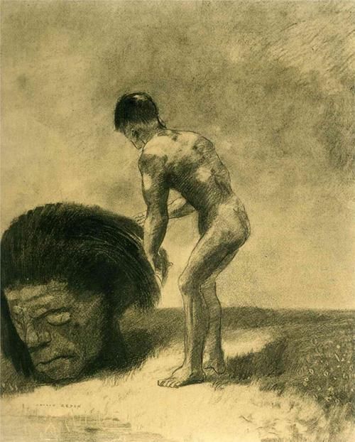 500x622 Odilon Redon David And Goliath (1876) Charcoal. Private