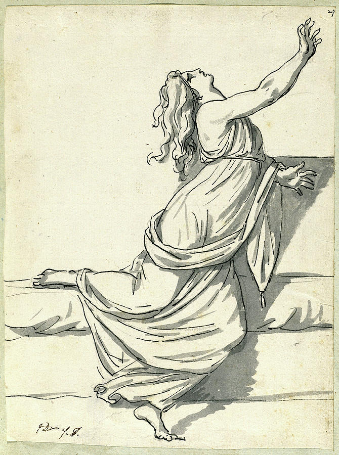670x900 Jacques Louis David, A Distraught Woman With Her Head Drawing By