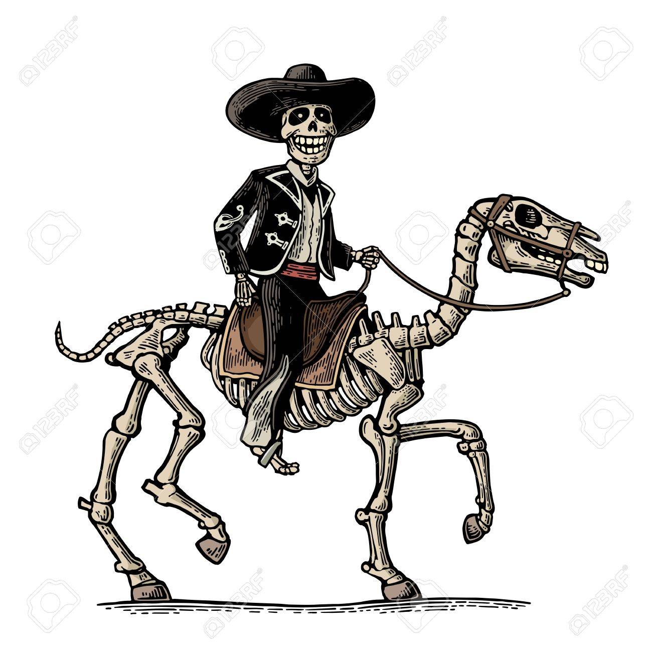 1300x1300 Rider In The Mexican Man National Costumes Galloping On Skeleton
