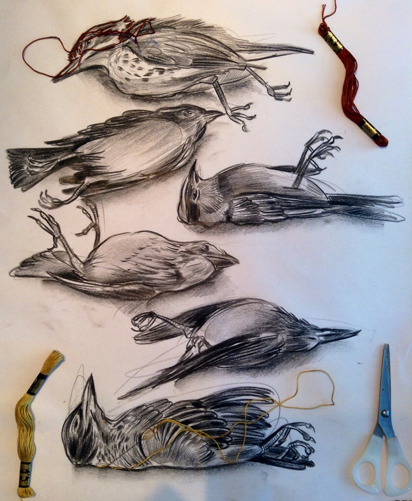 842x1024 Presale On My Etsy Site Embroidered Drawing Dead Bird Series 1