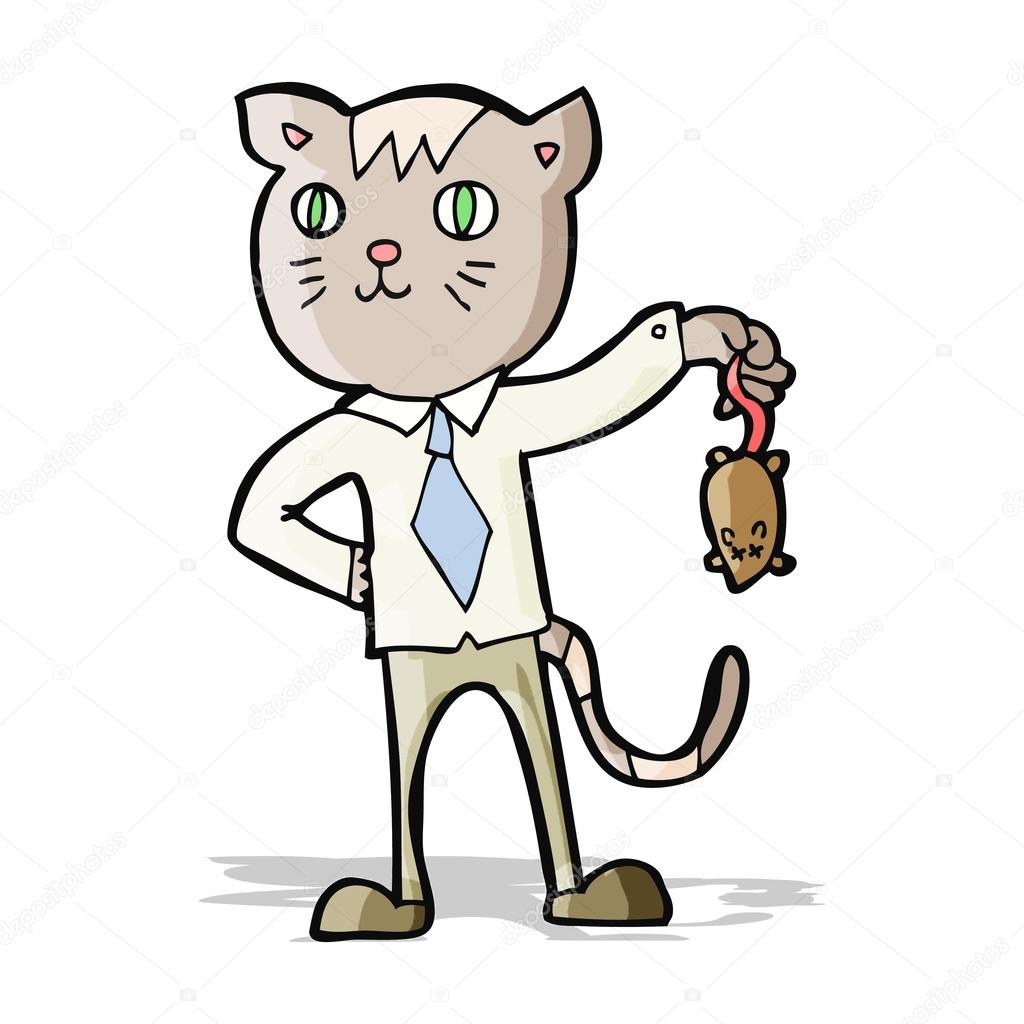 1024x1024 Cartoon Business Cat With Dead Mouse Stock Vector