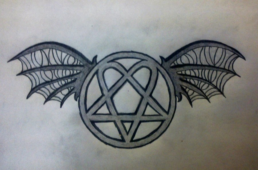 900x594 Heartagram With Death Bat Wings Tattoo Design By Davidevz