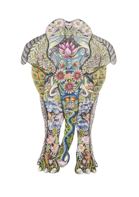 570x806 Decorative Indian Elephant Fine Art Giclee Print Indian Elephant