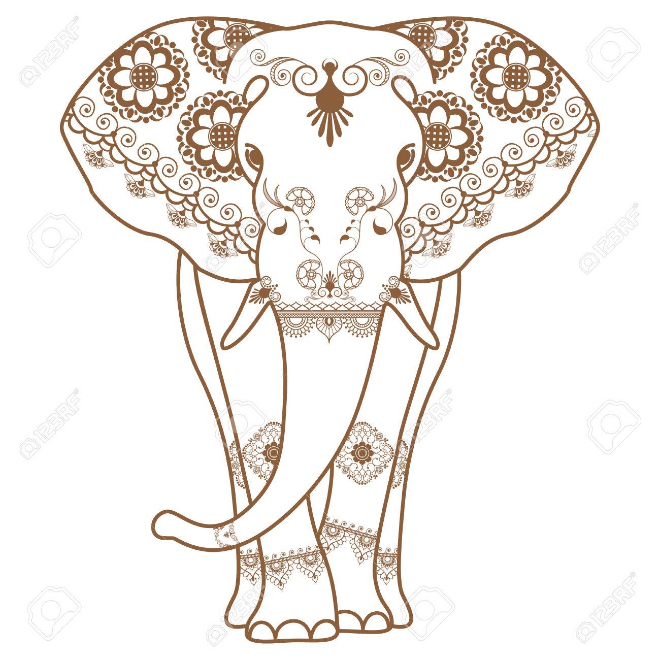 1300x1300 Mehndi Tattoo Brown Henna Elephant Decorated In Indian Style