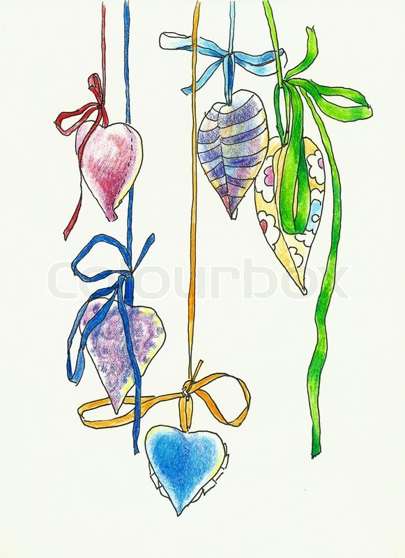 581x800 Hanging Hearts Shape Decoration Drawing Stock Photo Colourbox
