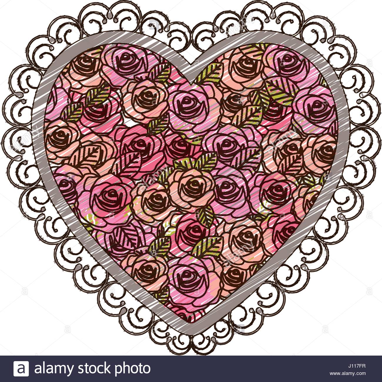 1300x1301 Color Pencil Drawing Heart With Decorative Frame And Pattern