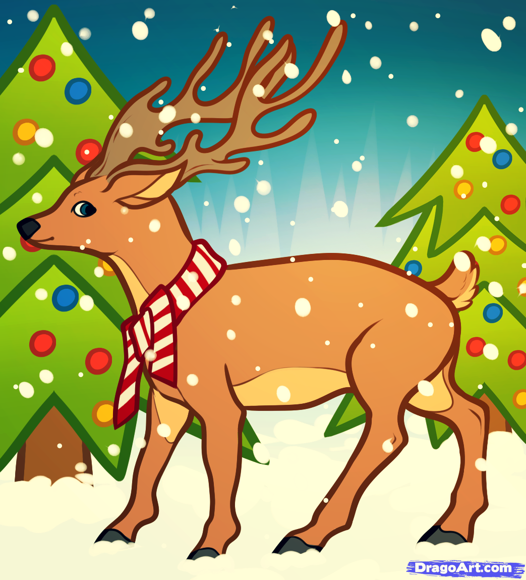 1043x1149 How To Draw A Christmas Deer Christmas Deer