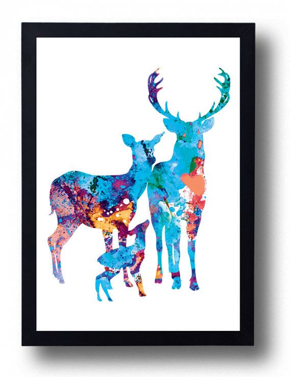 570x737 Mom Baby Dad Deer Watercolor Print Deer Painting New Baby Gift