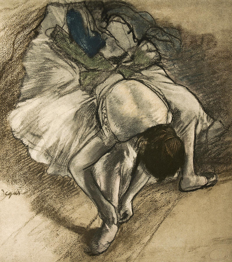 796x900 Dancer Tying Her Shoe Drawing By Edgar Degas