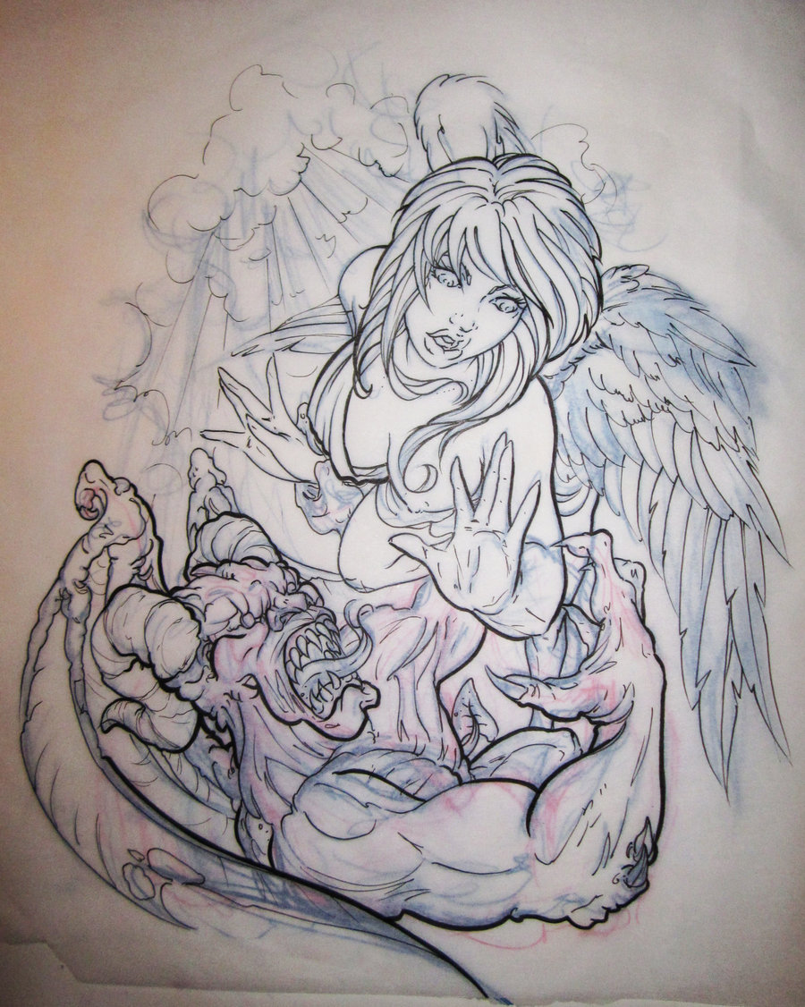 900x1126 Tattoo Drawings Of Angels And Demons Angels Vs Demons By Tka13