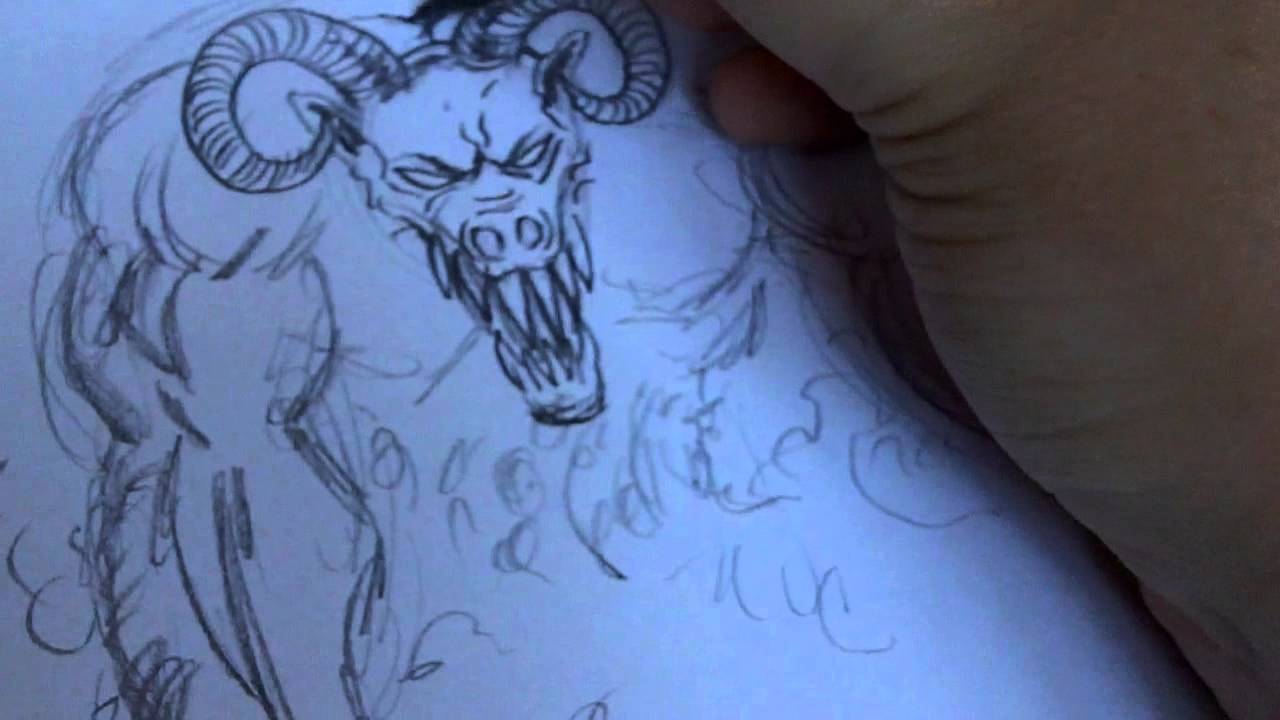 1280x720 Drawing A Goat Demon Pencil Sketch