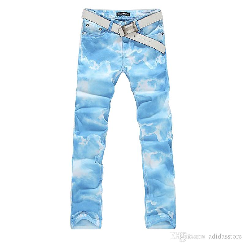800x800 Online Cheap Colored Drawing Jeans Male Sky Blue Print Elastic