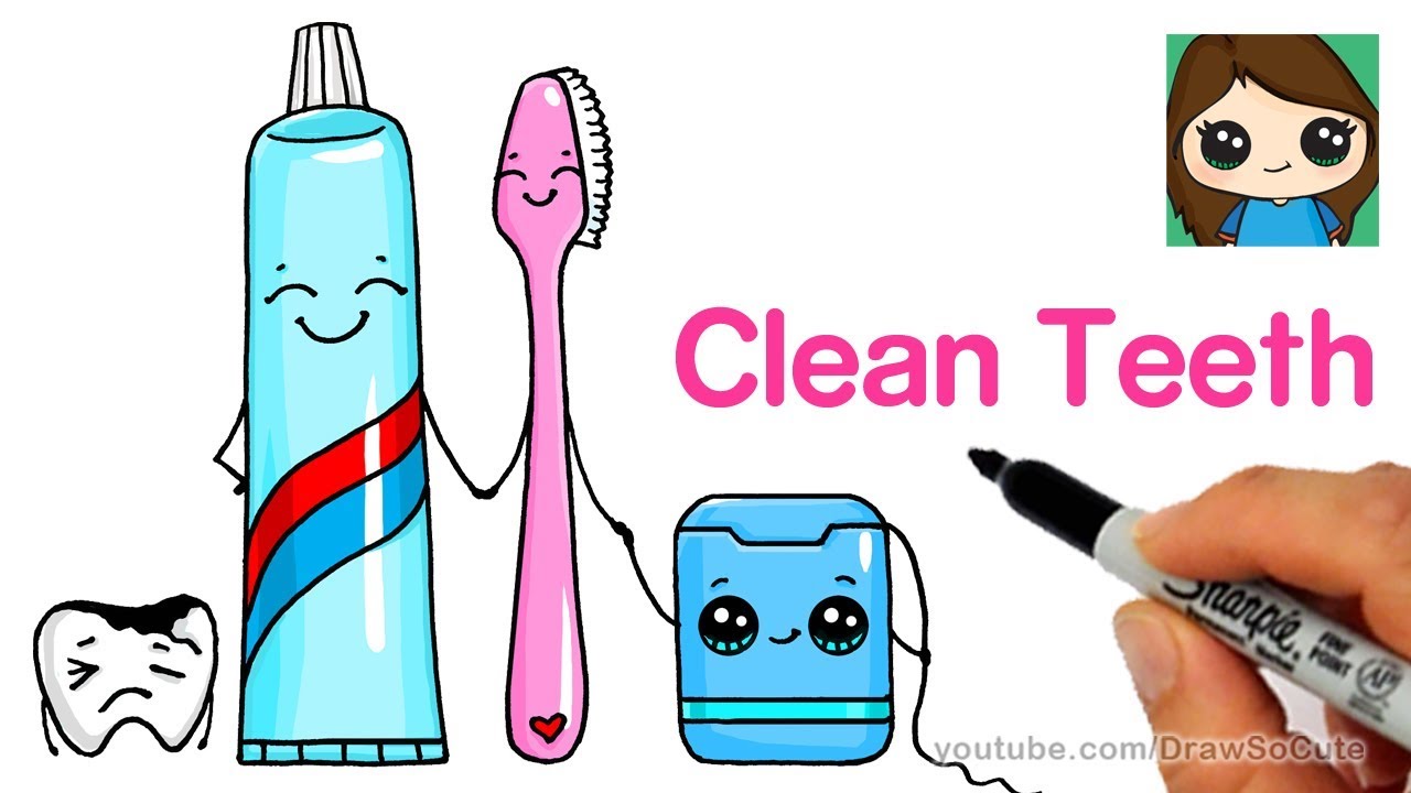 1280x720 How To Draw A Cute Tooth Brush, Tooth Paste And Floss Easy