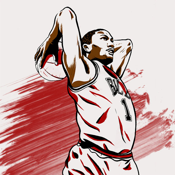 570x570 Derrick Rose Chicago Bulls Nba Illustrated Print Limited