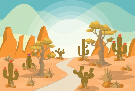 468x318 Desert Landscape Drawing Colored Cartoon Design Cactus Icons