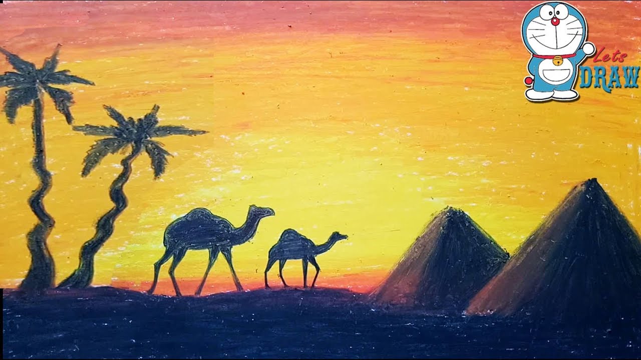 1280x720 How To Draw Scenery Of Sunset In Desert Step By Step ( Very Easy