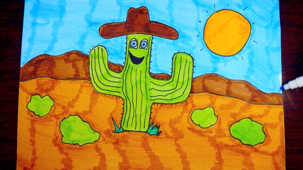 1280x720 How To Draw A Cartoon Desert Landscape, Step By Step ~ For Kids