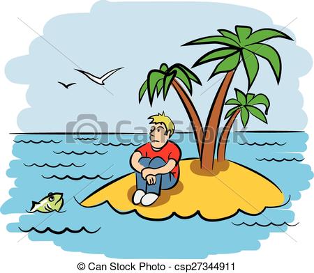 450x392 Sad Young Man On A Desert Island. Vector Illustration Vector Clip