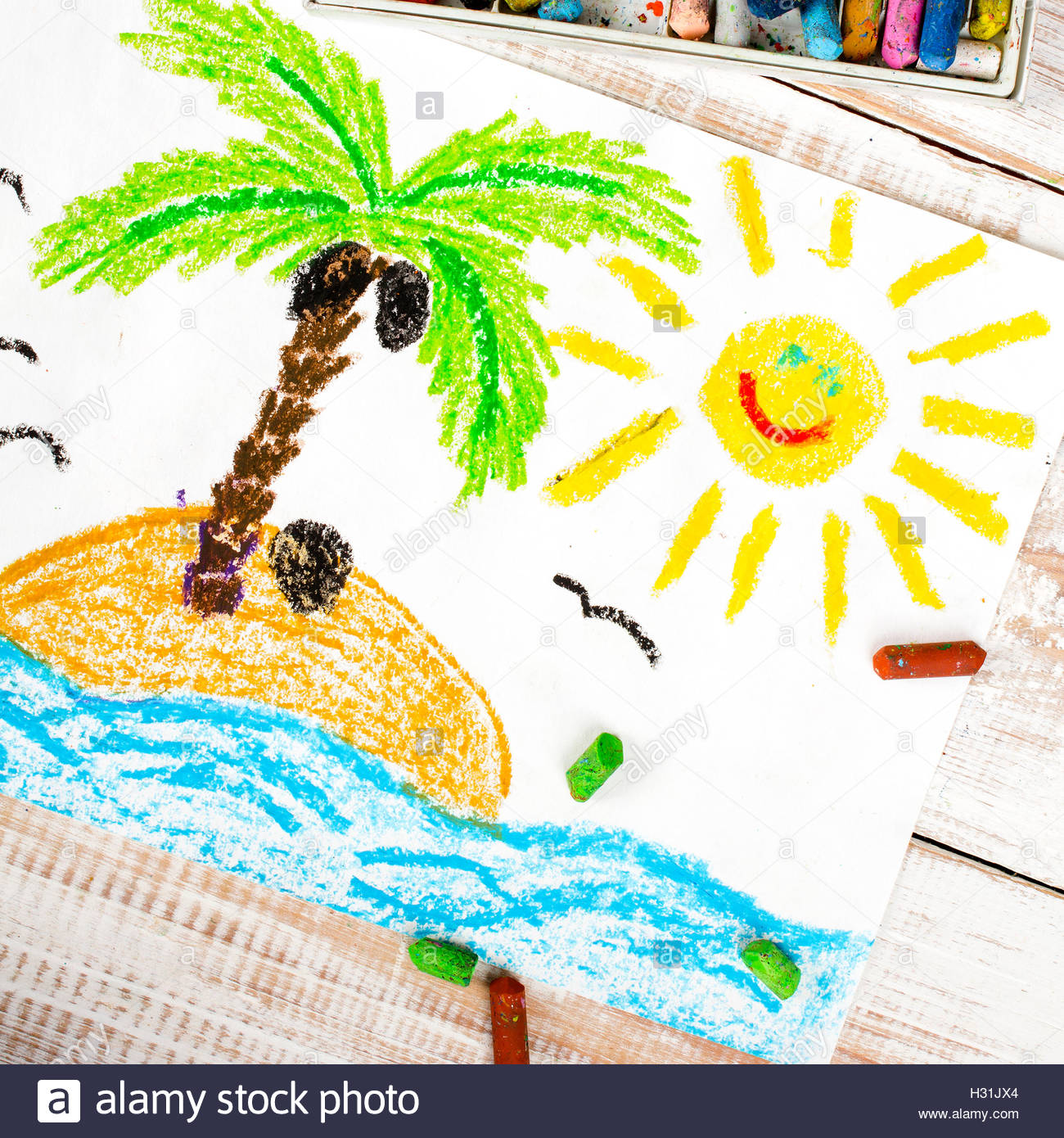 1300x1390 Colorful Drawing A Desert Island Stock Photo, Royalty Free Image