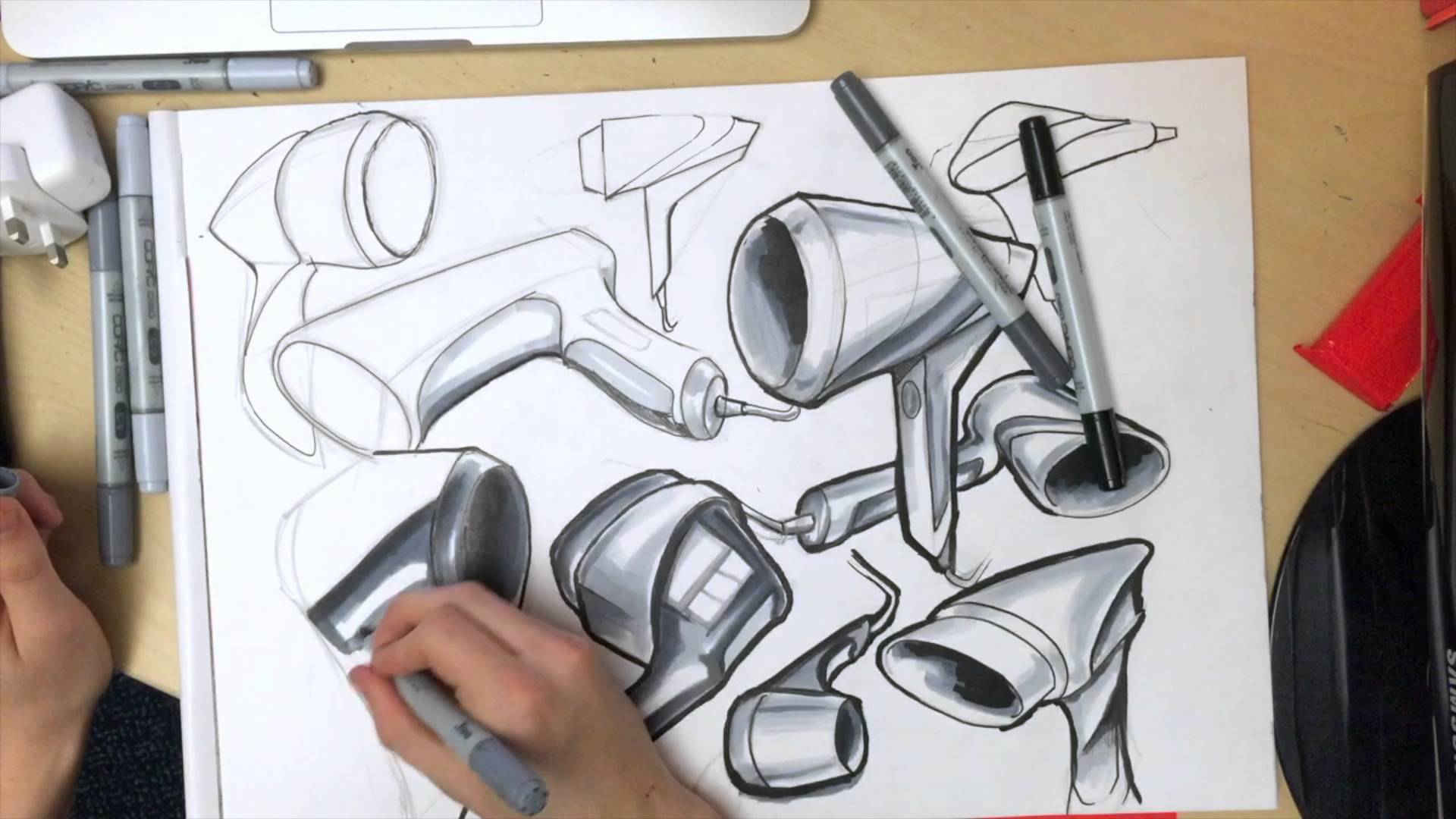 1920x1080 Product Design Drawing Time Lapse Of Hair Dryer Ideation