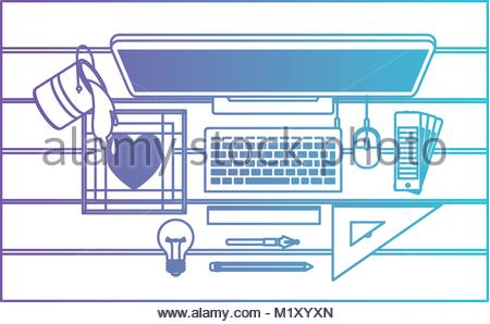 450x298 Desktop Computer And Drawing Tools Over Desk On Top View In Black