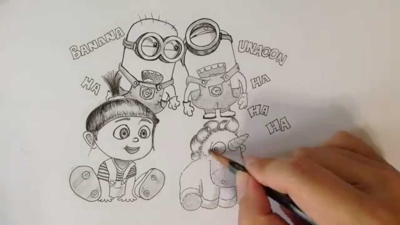 1280x720 Despicable Me Drawing Drawing Minions, Agnes And Unicorn