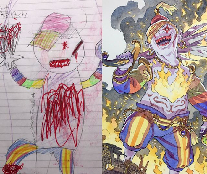 700x587 Dad Turns Son's Doodles Into Incredibly Detailed Anime Drawings