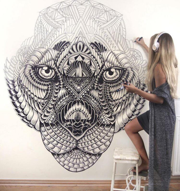 750x793 Amazing Detailed Tribal Mural Drawings By Fayehalliday 3 123