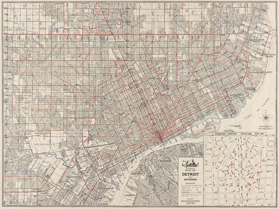900x674 Vintage Map Of Detroit Michigan From 1947 Drawing By Blue Monocle