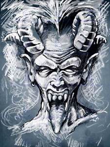 226x300 Painting Drawing Portrait Devil Demon Horns Tongue Art Print
